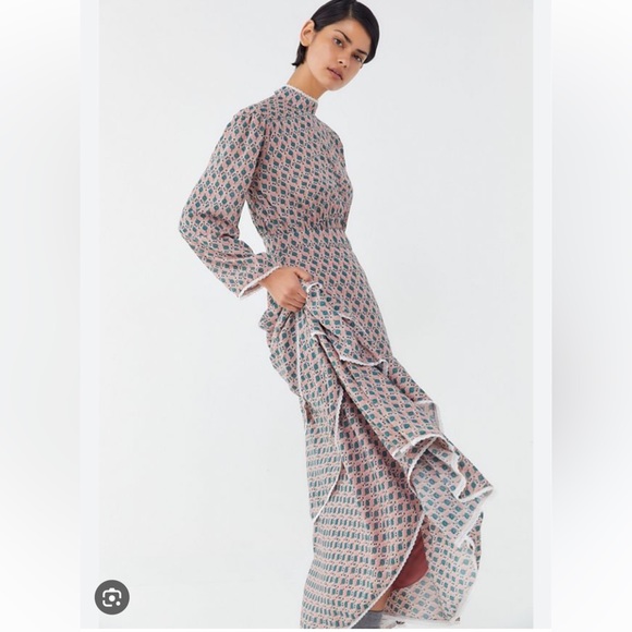 Sister Jane Dresses & Skirts - Sister Jane Pink & Blue Geometric Ruffle Midi Dress